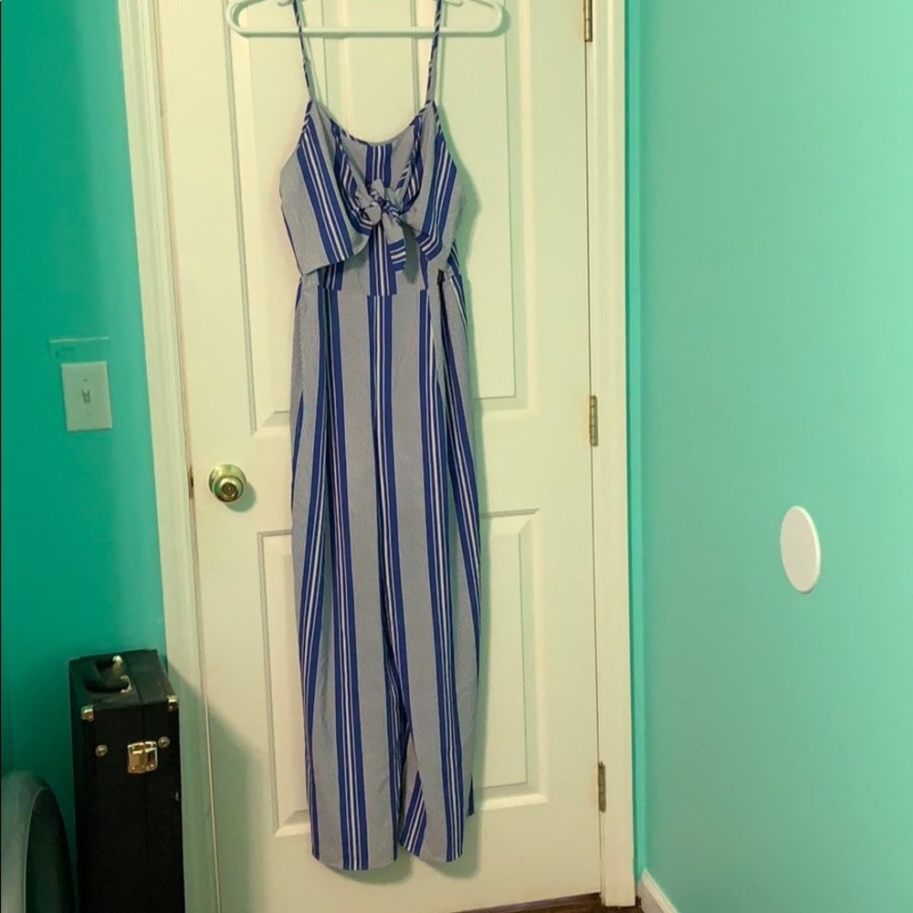 Blue and White Striped Jumpsuit